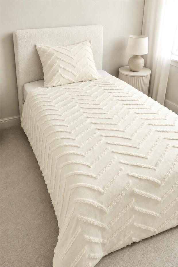 Bohemian Single Chenille Pique Embossed Modern Pattern Summer Pique Set 175X240 Ecru