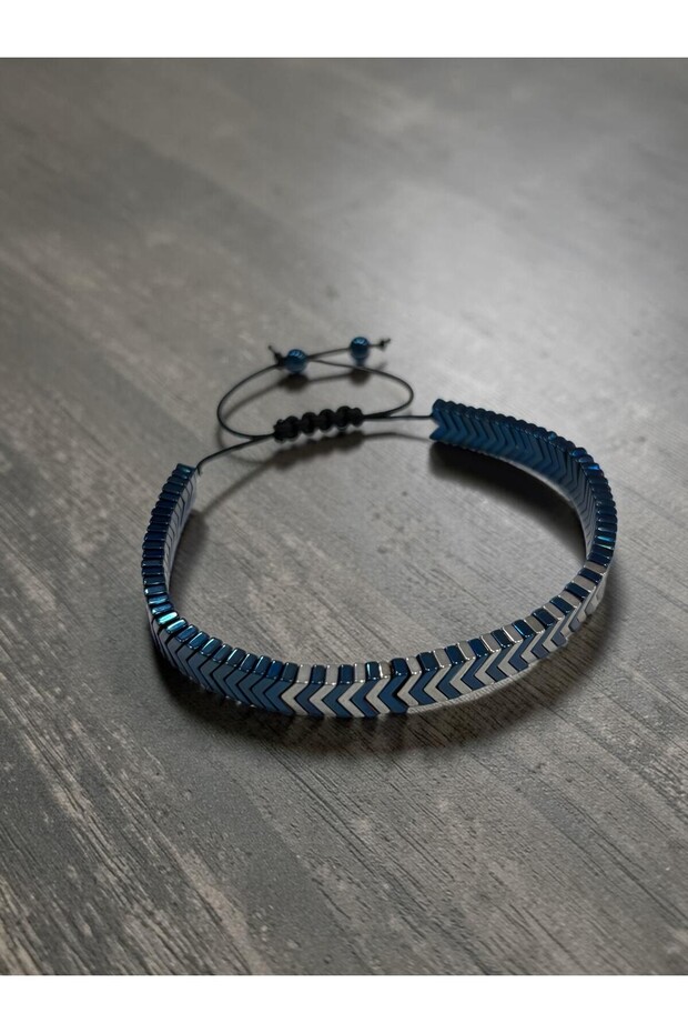 Sergeant Model Hematite Stone Bracelet - Arrow Patterned Adjustable Drawstring Unisex Accessory - 3