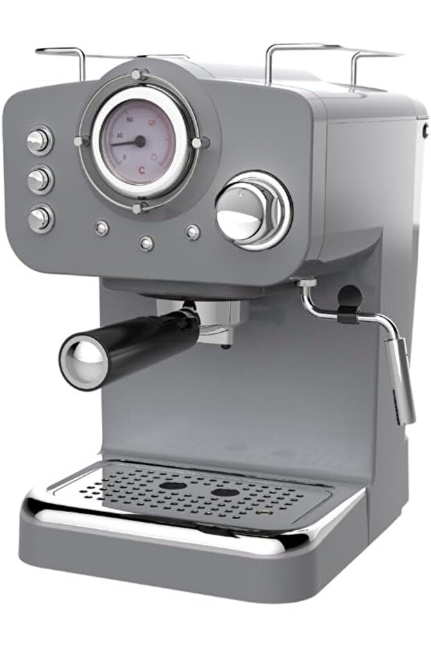 Espresso Coffee Machine - 20 Bar Pressure, 1.25L Capacity, with Aluminium Alloy Boiler and Dual-Stainless Steel Filter(ME-ECM2009)(1100W) (Grey)