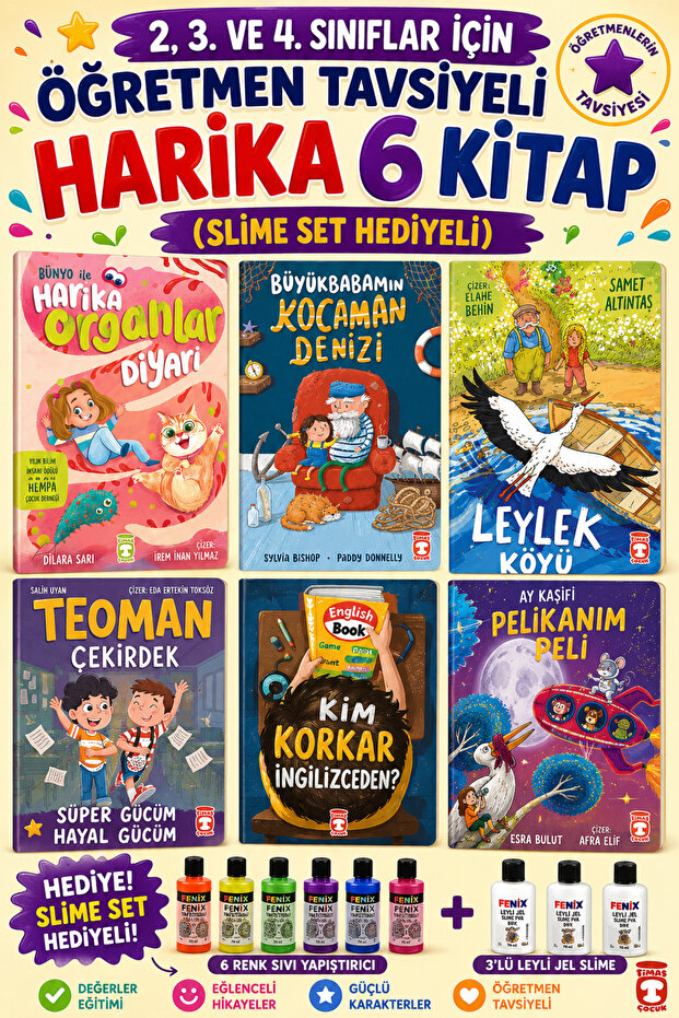 TİMAŞ 2,3. VE 4.SINIFLAR İÇİN ÖĞRETMEN TAVSİYELİ HARİKA 6 KİTAP (SLİME SET HEDİYELİ)