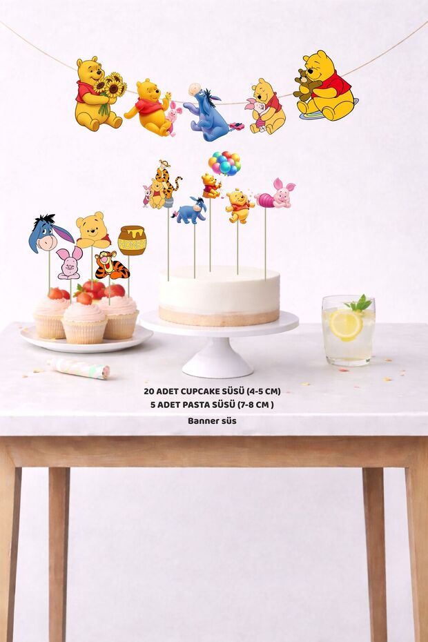 Winnie the Pooh Birthday Set 5 Figures Banner 5 Figures Cake Decoration 20 Pieces Cupcake Set