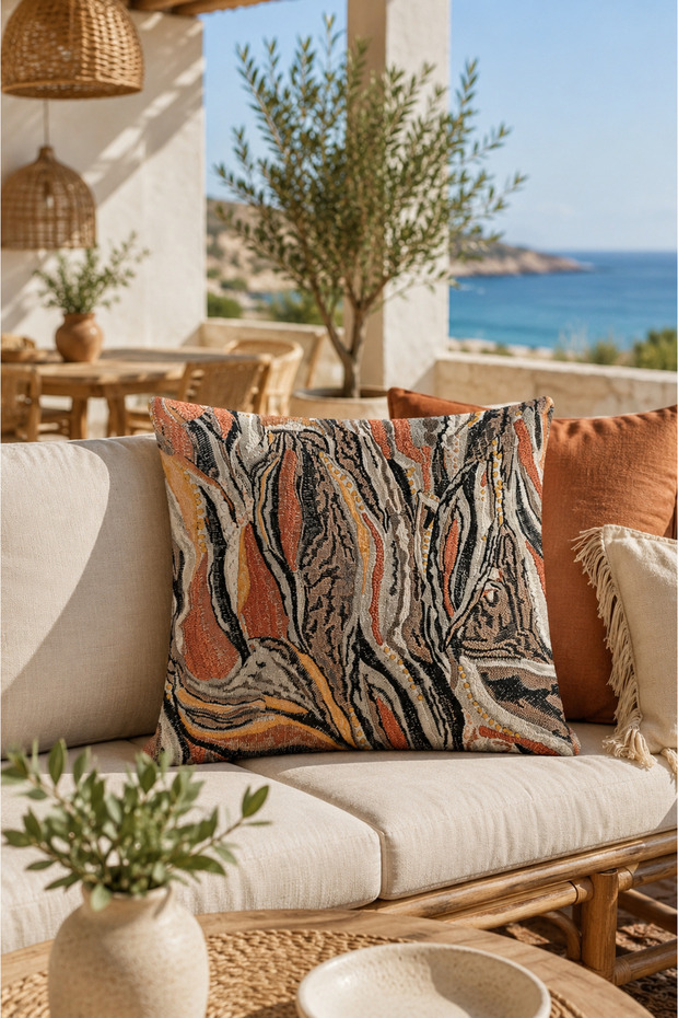 غطاء وسادة منسوج من StoneFlow مقاس 43x43 بوصة، بتصميم بلاط القرفة التجريدي