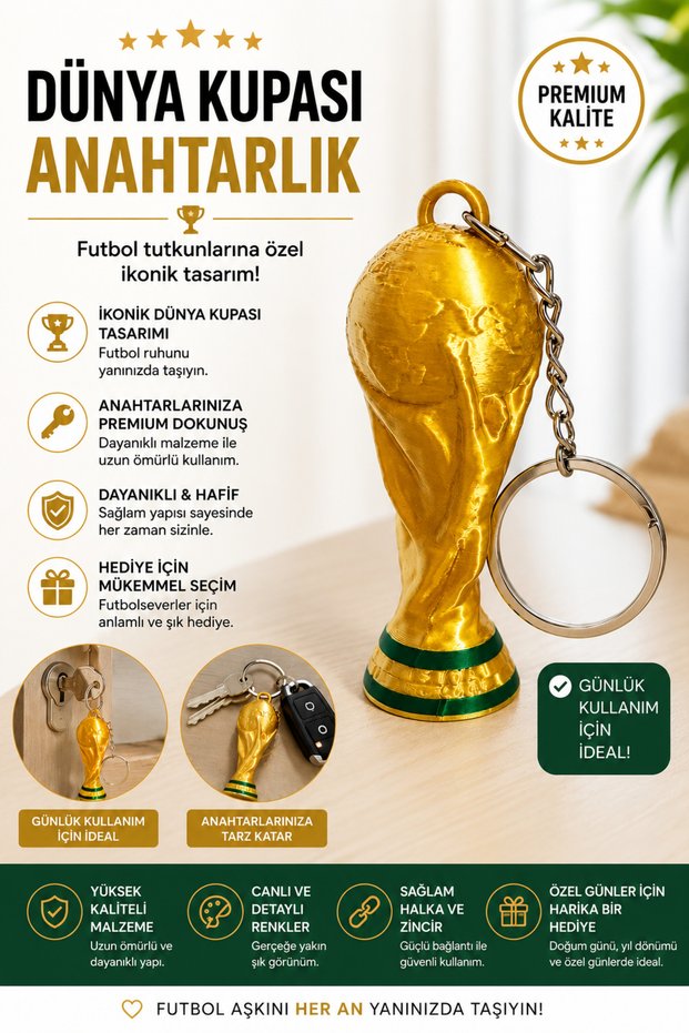 World Cup Keychain - 3D Printed Decorative Keychain with Football Cup Themed Design - Gift Bag Charm for Football Fans