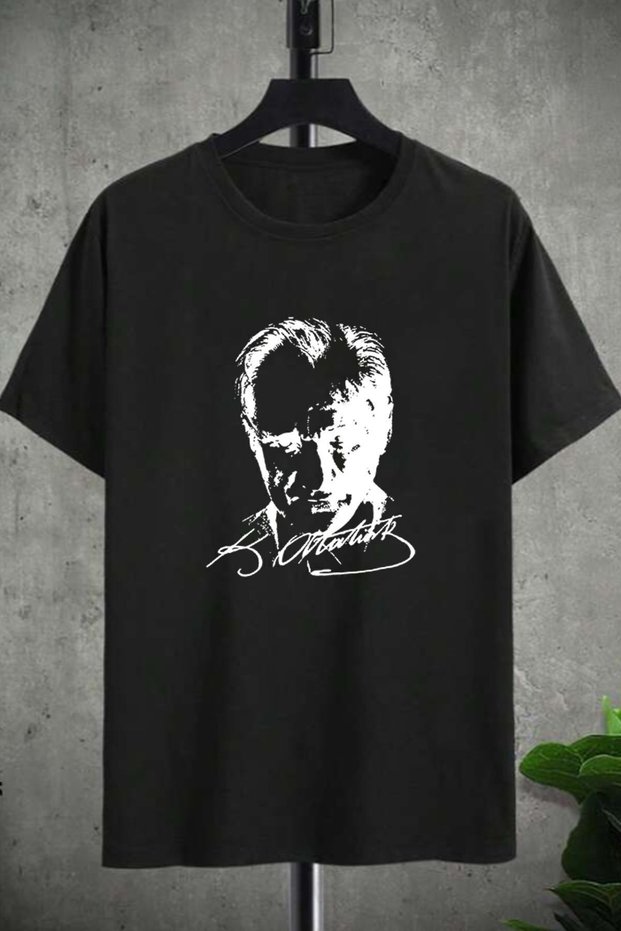 Children/Women/Men's Ataturk - Flag Printed Short Sleeve Black T-Shirt