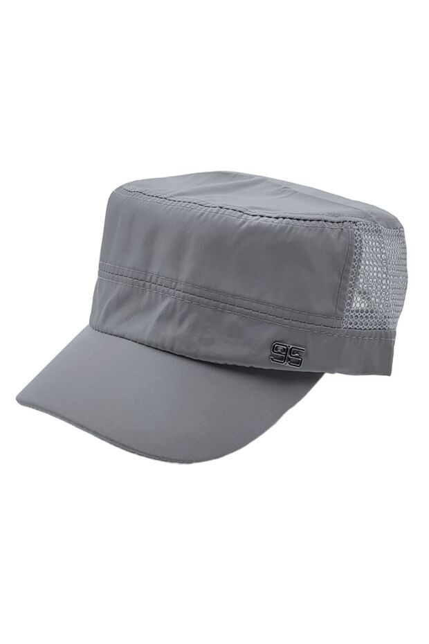 Summer Smoke Gray Castro Cap with Adjustable Buckle on the Back and Ventilation Mesh Detail Hunter Model Hat
