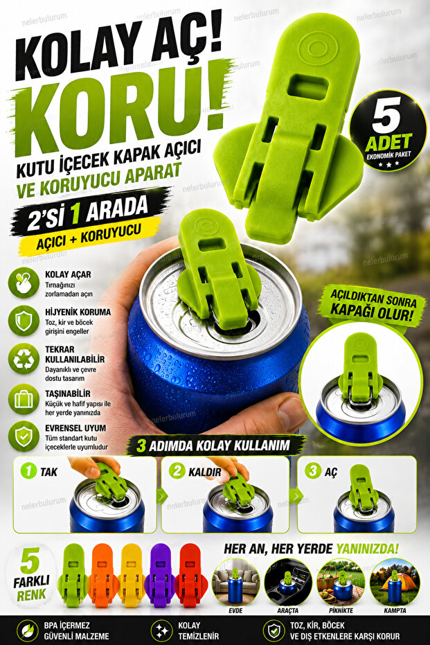 Box of 5 Beverage Protector Caps and Openers – Hygienic Device for Cola, Soda, Energy Drinks