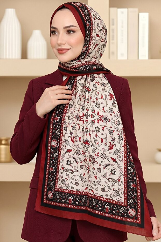 شال نسائي ناعم بنقشة زهور حمراء