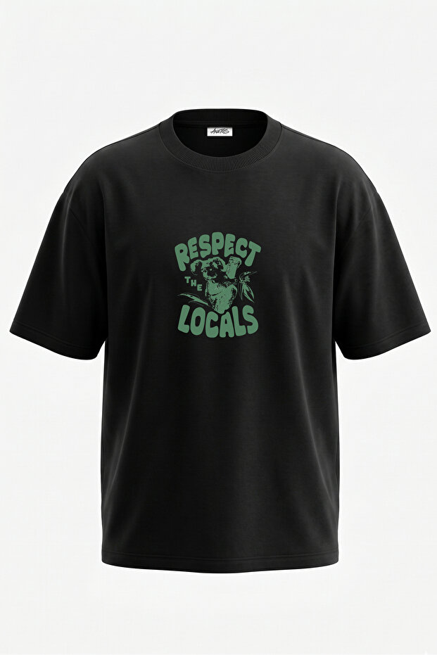 Koala Design Back Printed Cotton Black Oversize T-Shirt