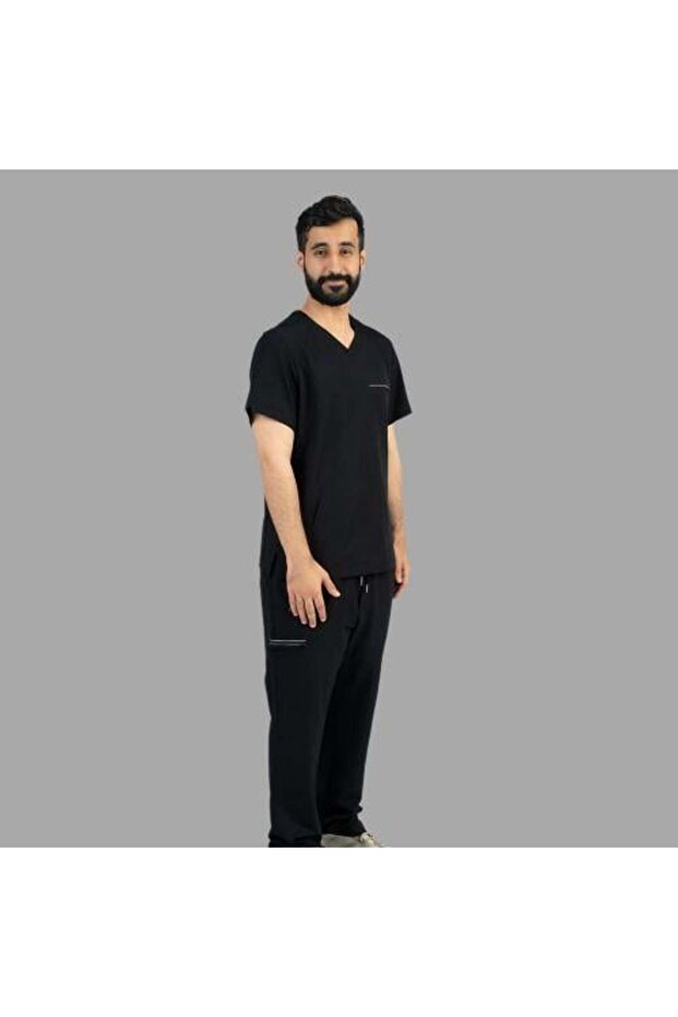 طقم سكراب طبي رجالي من "الأصيل" - مريح، فائق الجودة، ومقاوم للتجعد ( اسود ) Al-Aseel Men's Medical Scrub Set - Comfortable, High Quality, and Wrinkle Resistant (Black)