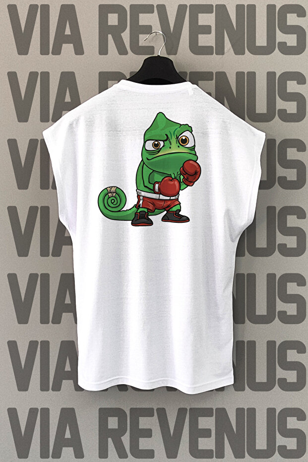 Chameleon Boxing Back Printed Zero Sleeve Crew Neck Sports Tshirt