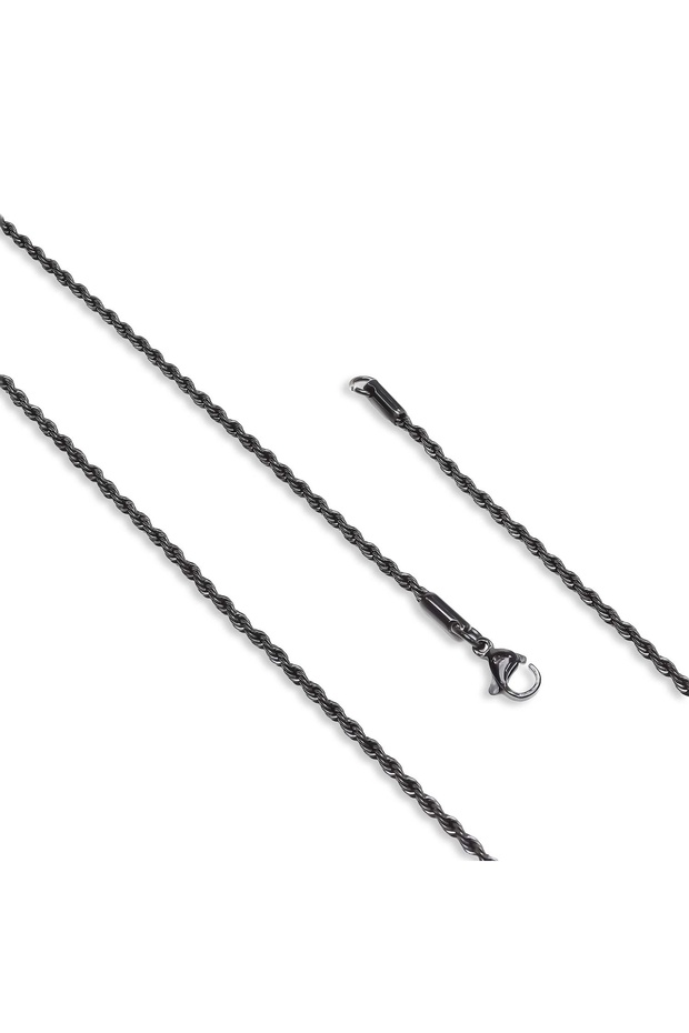 قلادة من الفولاذ بحبل أسود ملفوف 2 مم - أسود