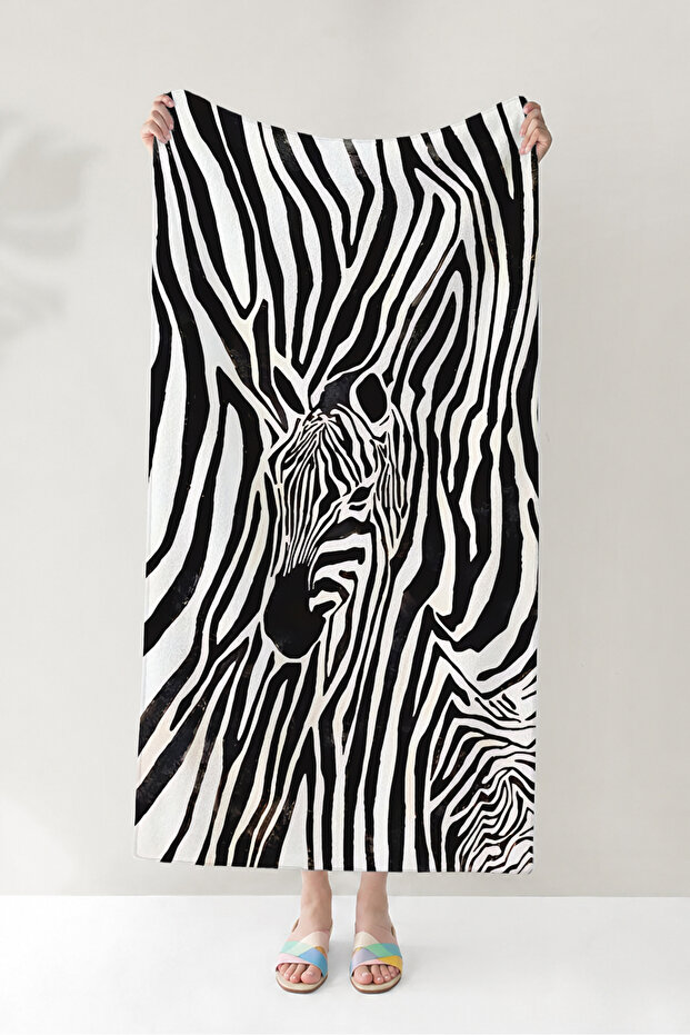 Zebra Patterned Black and White Safari Beach Towel - Animal Print Pool Sea Bath Beach Cover