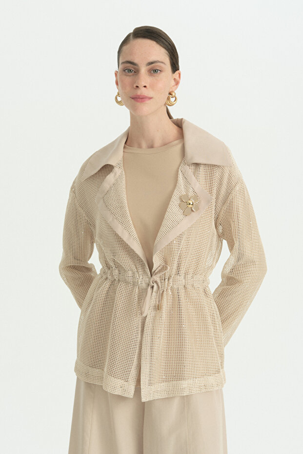 Mesh Jacket 3-Piece Set - Beige - 2