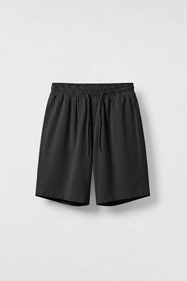 Men's Relaxed Fit Elastic Waist Fabric Shorts Black
