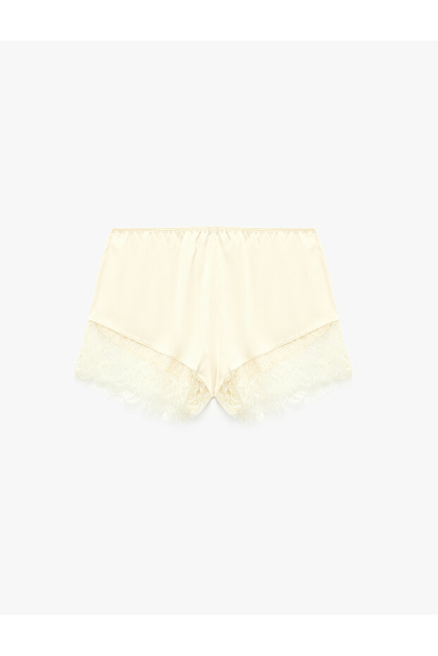 Elastic Waist Comfortable Fit Lace Satin Shorts Pajama Bottoms