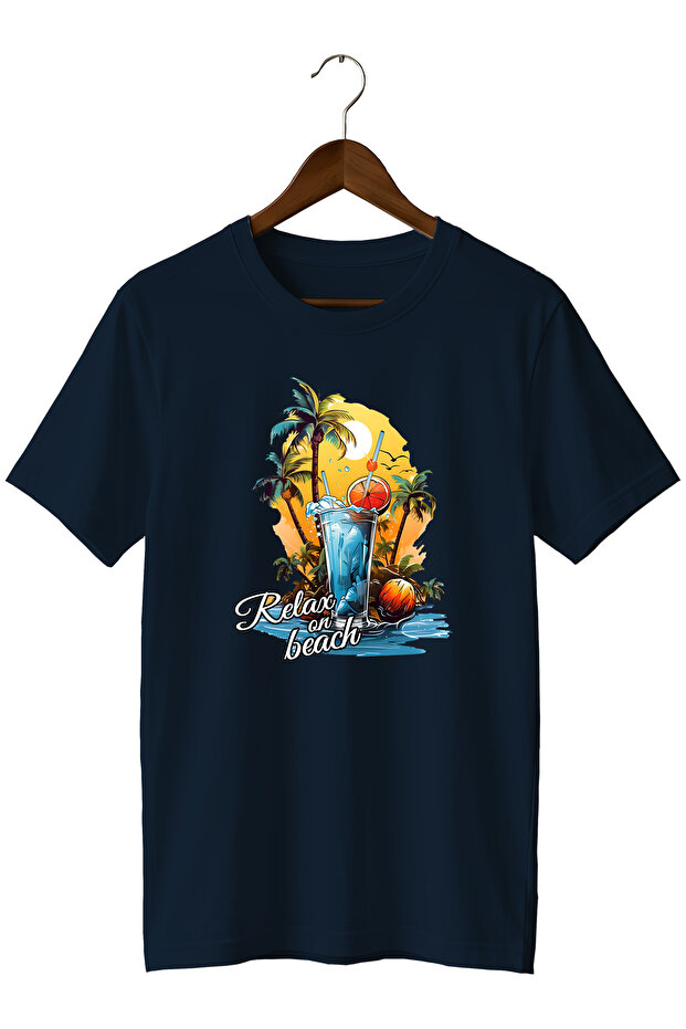 Unisex Summer Themed Beach Printed Crew Neck Casual Cotton T-Shirt