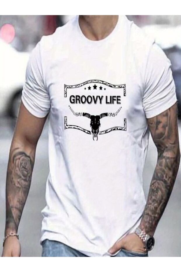 Groovy Life Printed White Men's T-Shirt