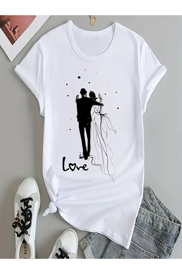 Love Printed Oversize White T-Shirt
