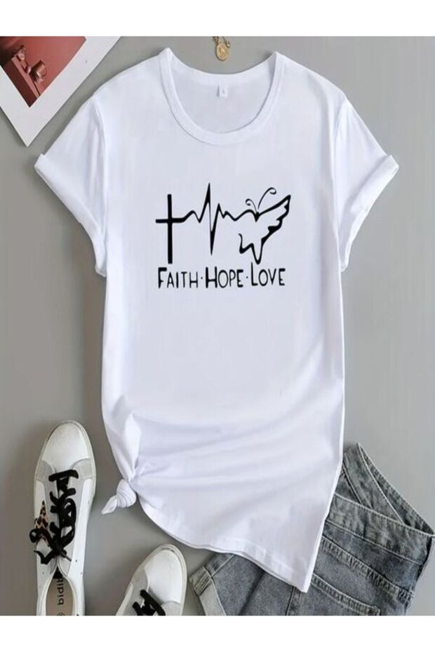 Faith Hope Love Printed White T-Shirt