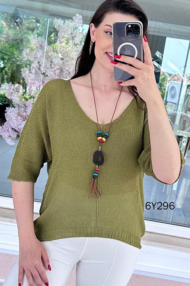 Mercerized Blouse with Necklace Gift 6Y296
