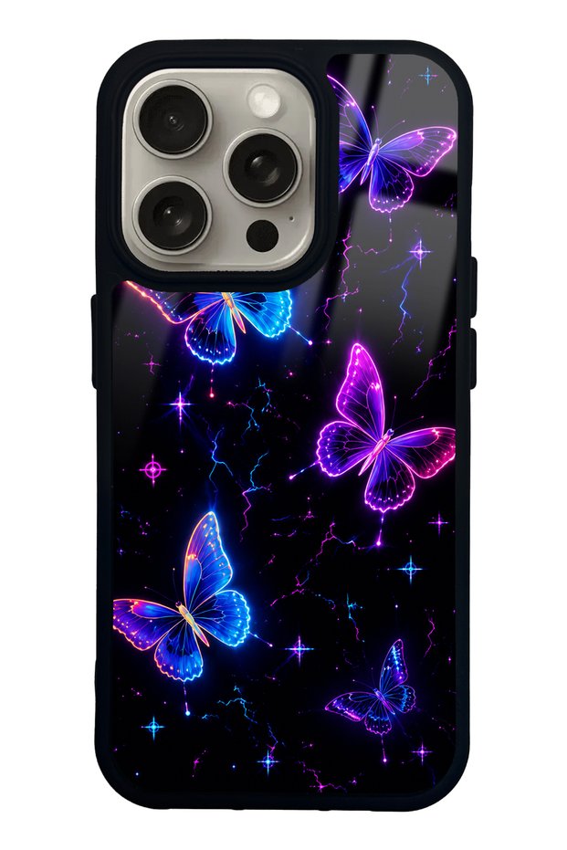 iPhone 15 Pro Neon Butterfly Dream Design Glossy Phone Case