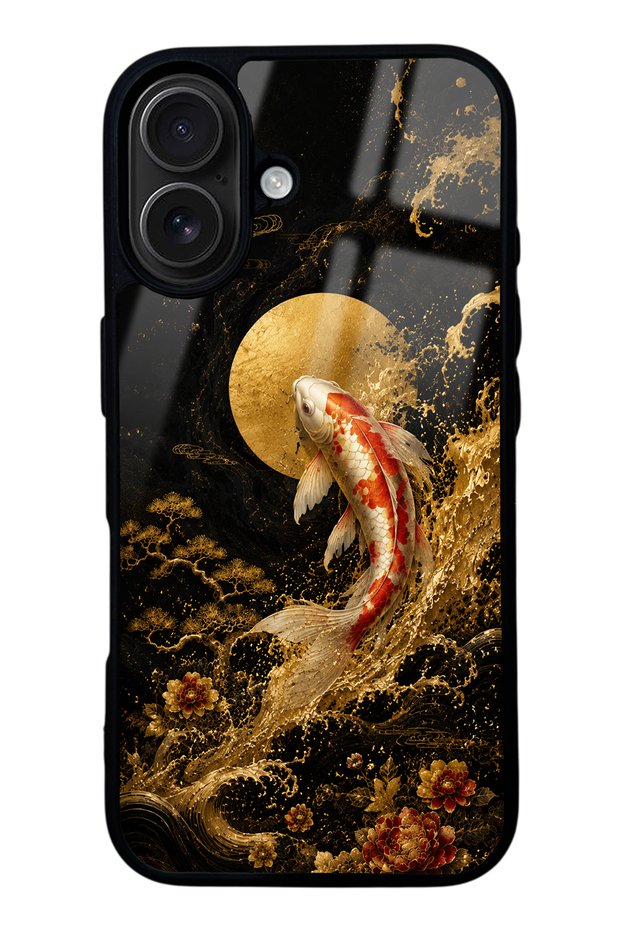 iPhone 16 Golden Koi Elegance Design Glossy Phone Case