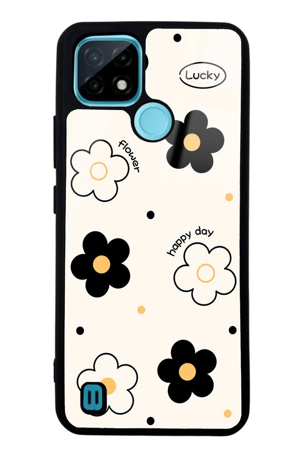 Realme C21 White Glossy Phone Case with Lucky Happy Day Design