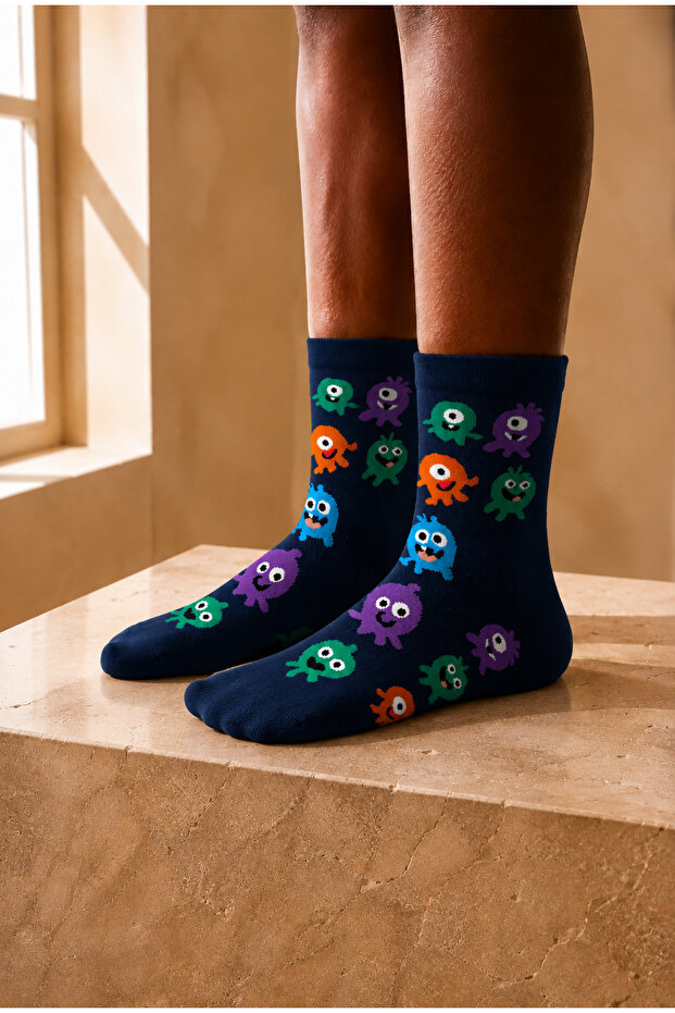 جوارب للأطفال من نوع Monster Socket باللون الأزرق الداكن