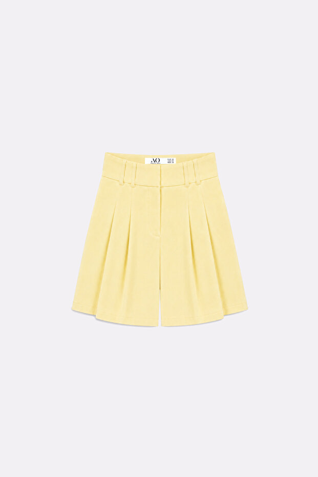 Premium Rovena Double Pleated Detailed Midi Woven Shorts