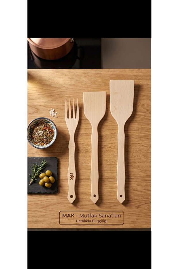 Ahşap Üçlü Spatula Seti