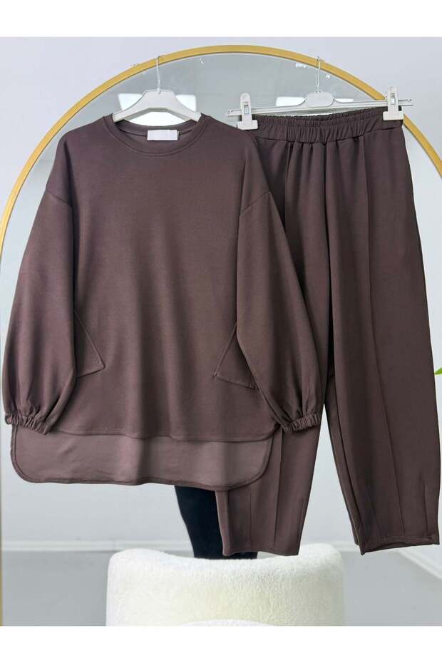 Casual Pants Hijab Double Set Brown