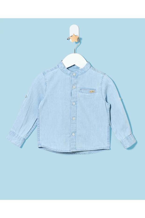 Infant Boys Blue Mandarin Denim Shirt