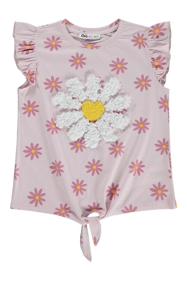 Daisy Patterned T-Shirt for 6-9 Years Old - Powder