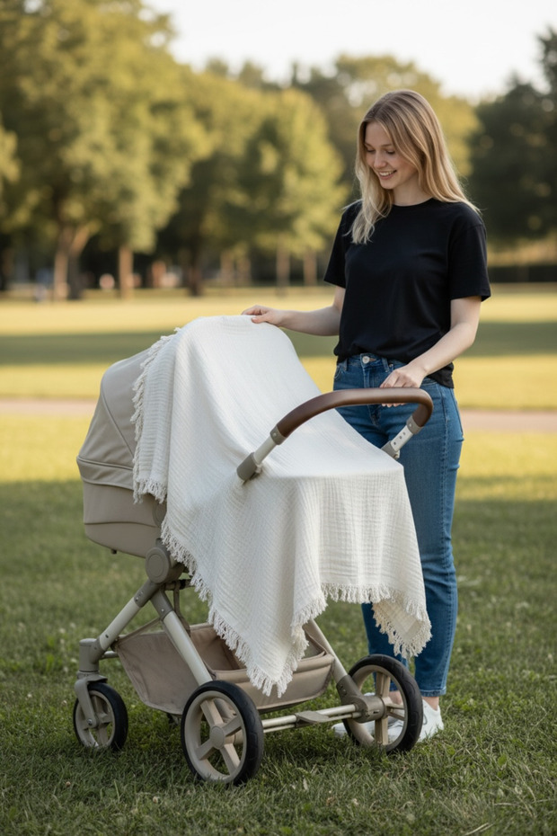 Organic Tasseled Muslin Baby Blanket