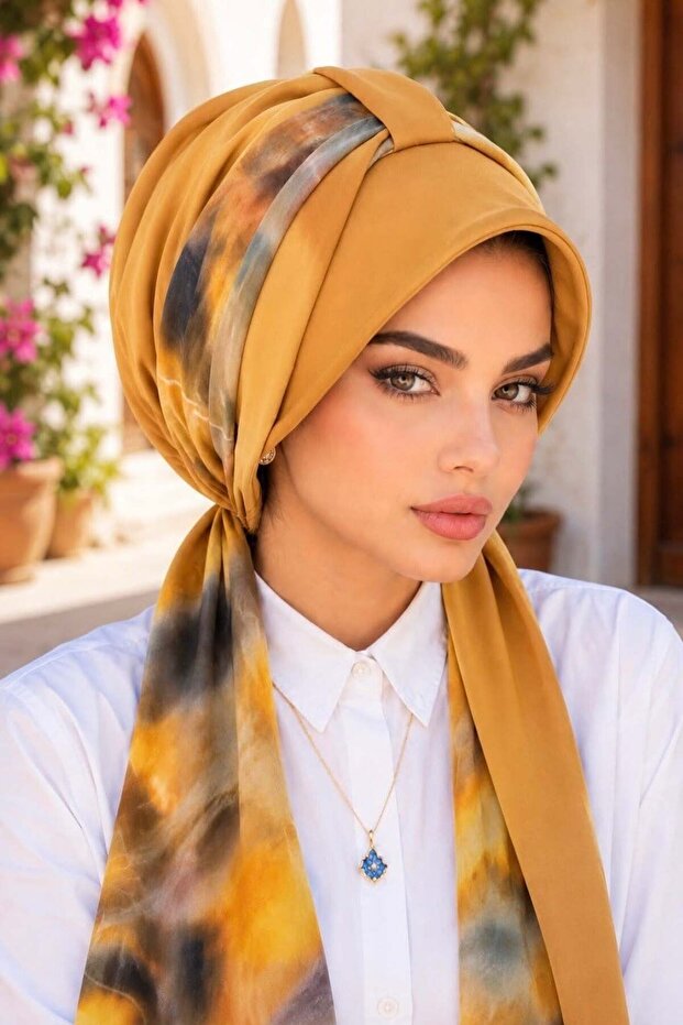 قبعة بنمط باتيك الخردلي - 1