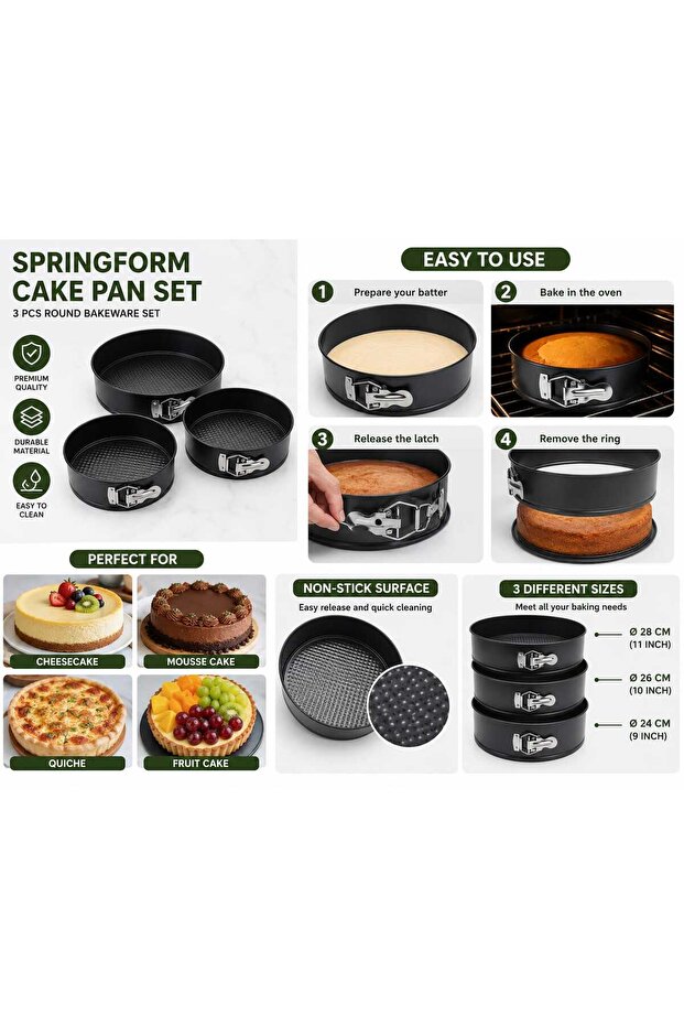 مجموعة قوالب الكيك سبرينغ فورم - 3 قطع من قوالب الخبز المستديرة