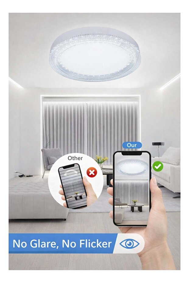 36W Crystal-Effect LED Flush Mount Ceiling Light - 23cm Modern Round Design