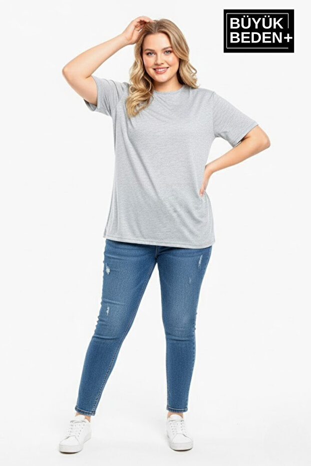 تي شيرت نسائي أساسي مقاس كبير - تي شيرت قطني سادة 3XL-6XL SPR26BTSK510