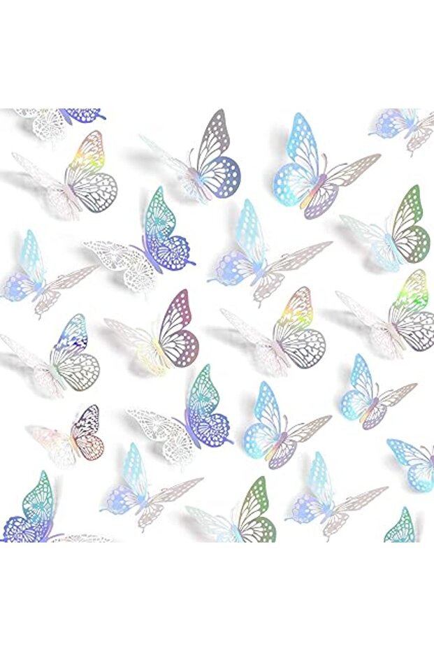 3D Butterfly Wall Decor - 48 Pcs, 4 Styles, 3 Sizes - Removable Stickers (Laser)