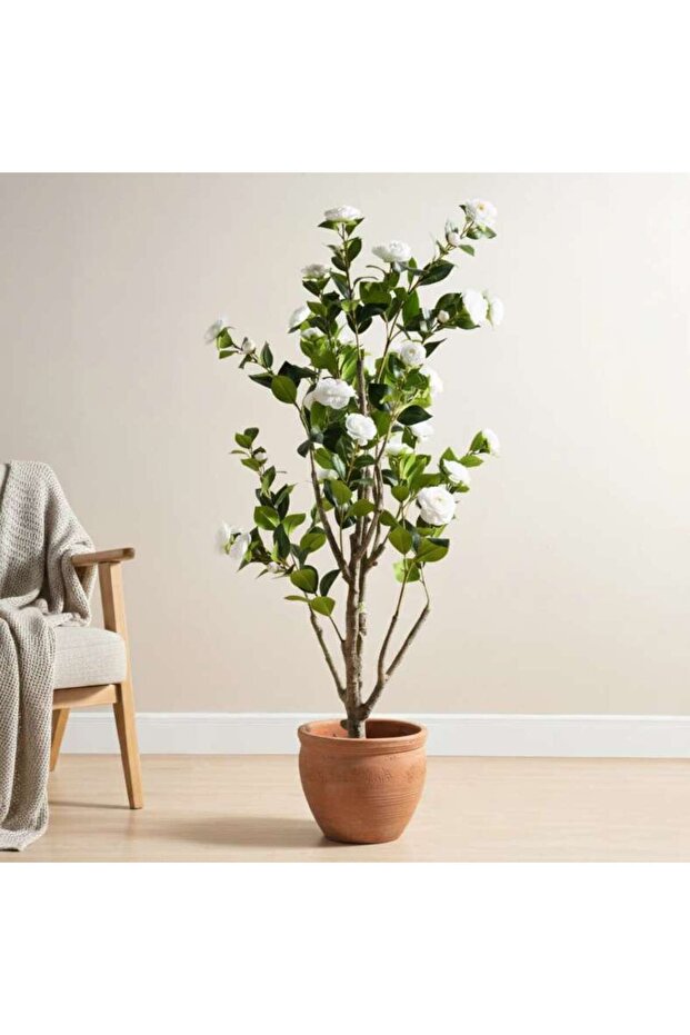Camellia Artificial Tree With Flowers H120cm - White