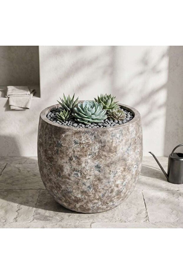 Beverly Cement Patina U Shaped Planter 28x26cm - Brown