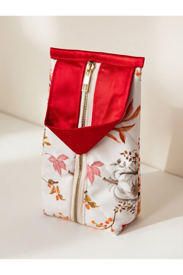 Handmade Autumn-Themed Zippered Quilted Makeup Bag and Organizer