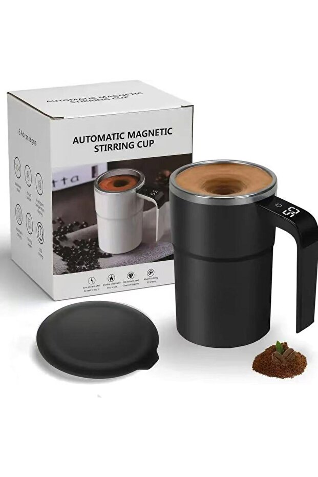 200-400ml black Automatic Stirring Mug with LED Temperature Display, Rechargeable Magnetic Coffee Cu