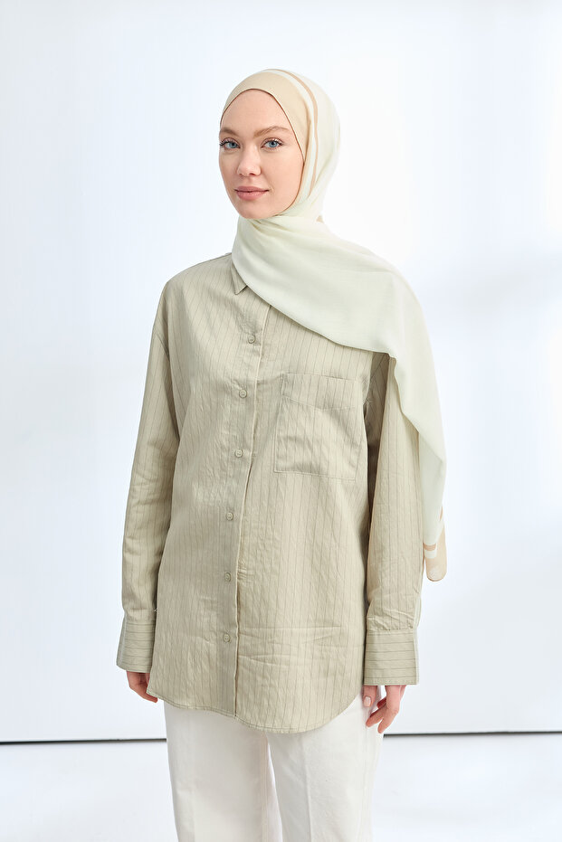 Elegant Harmony Frame Pattern Shawl - Ecru - Beige - 2