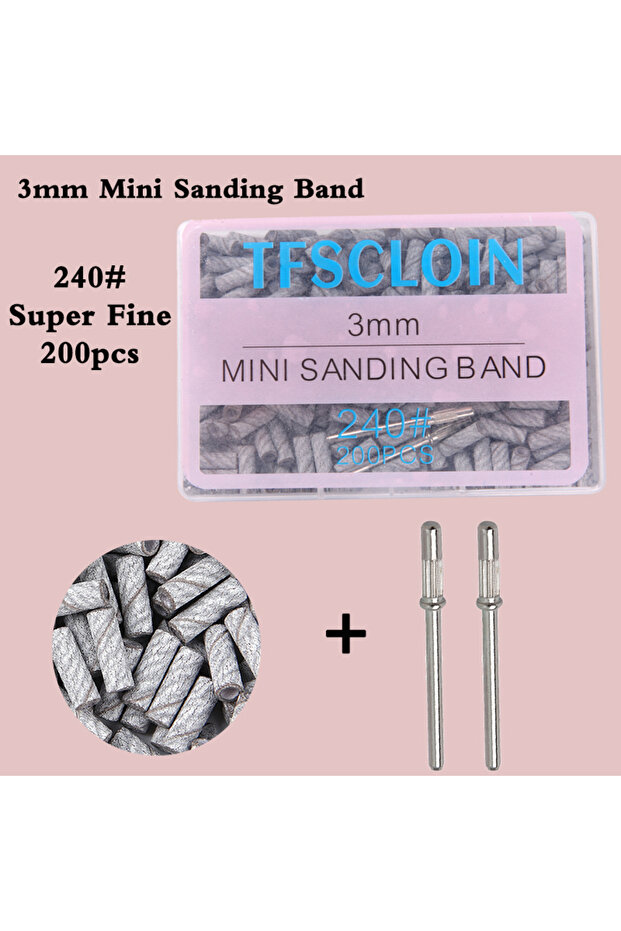 Set 240(200pcs) 50/200pcs 3mm Mini Nail Sanding Bands 80/120/180/240 Grit With Mandrel Electric Nail