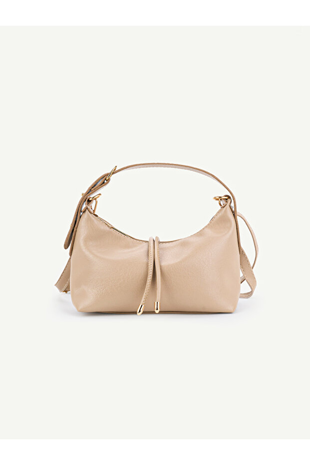 Women's Faux Leather Strap Shoulder Bag with Zipper and Rope Detail
