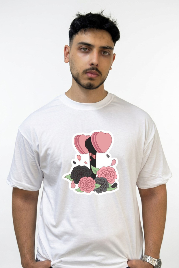 Blackpink Lightstick Design Printed Oversize White T-Shirt