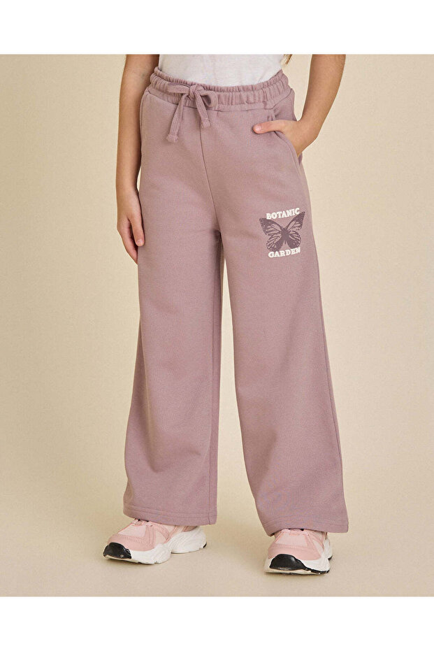 Girla Mauve Printed Wide leg Track Pants