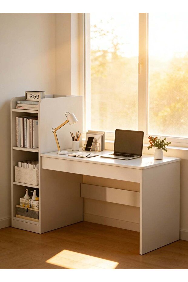 Home Office Desk, Simple Computer Desk With Opened Storage Shelves Desk Tabie Desk Organizer Bedroom Desk 132*40*120 cm