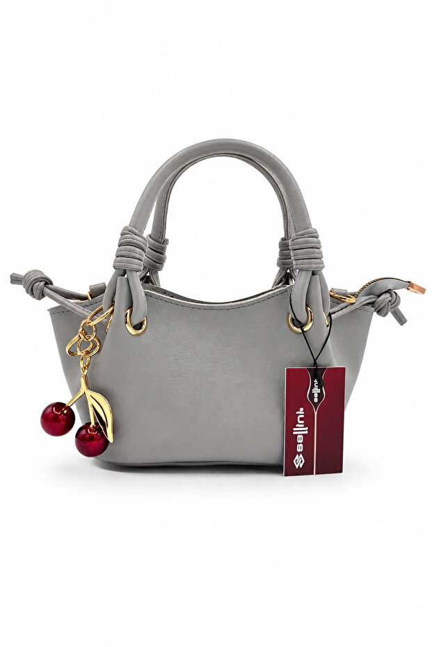 Cherry Women's Gray Hand and Shoulder Bag with Cherry Charm Accessory